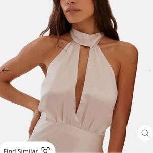 Something Navy Champagne Silk Cutout Halter Maxi Dress